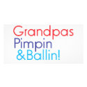 Grandpa red blue text that says Grandpa Pimpin and photo cards