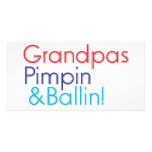 Grandpa red blue text that says Grandpa Pimpin and photo cards