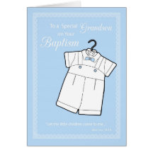 Grandson, Baptism Suit on Baby Blue Card
