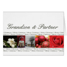 Grandson & Partner  red, black & white Winter Greeting Card
