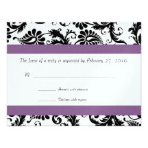 Grape Trim Black Damask Swirls Wedding Response Personalised Announcement