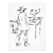 Graphic back view keyboard player sketch personalized announcements