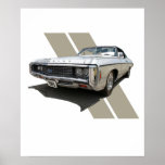 Graphic illustration of a silver 1969 Chevrolet Poster