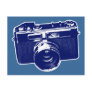 Graphic Retro Camera Design in Blue Postcards