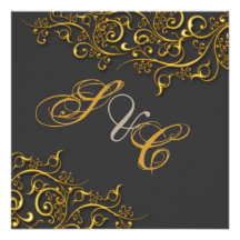 Graphite +  gilded gold swirls custom invites
