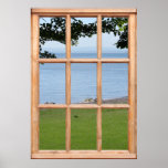 Grass, Leaves and Sea View from a Window Poster
