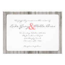 Gray and Pink Rustic Wood Heart Wedding Invite