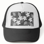 Gray and White Flowers. Floral Pattern. Mesh Hat