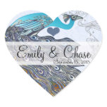 Gray Coral Aqua Peacock Feathers Wedding Stickers