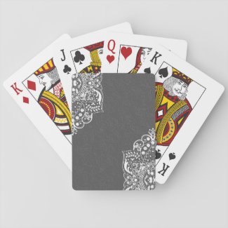 Gray Floral Damask And White Lace Poker Deck