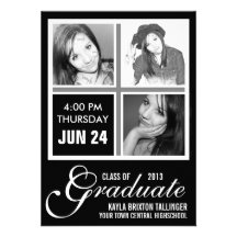 Grayscale Grad Party Black White Gray 3 Photos Invites