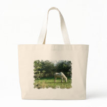 Grazing White Horse  Canvas Bag