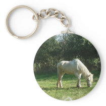 Grazing White Horse  Keychain
