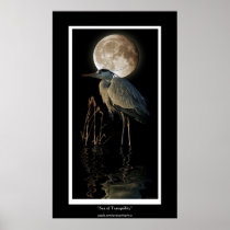 GREAT BLUE HERON, REEDS & MOON Art Print