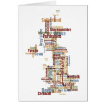 Great Britain UK County Text Map Greeting Cards