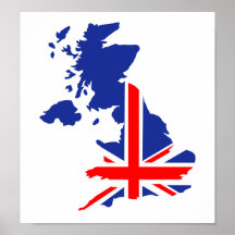 Great Britain UK map flag Posters