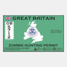 Great Britain Zombie Hunting Permit Rectangular Stickers