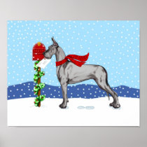 Great Dane Christmas Mail Black Posters
