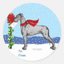 Great Dane Christmas Mail Black UC Gift Tags Round Sticker