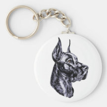 Great Dane Head Study Black Key Chains