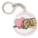 Great Dane Holds Heart Brindle UC keychains