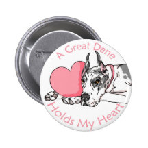 Great Dane Holds Heart Harlequin Buttons