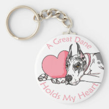 Great Dane Holds Heart Harlequin Keychain