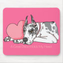 Great Dane Holds Heart Harlequin mousepads
