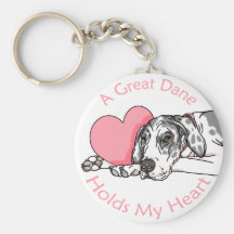 Great Dane Holds Heart Harlequin UC Key Chains