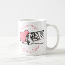 Great Dane Holds Heart Harlequin UC Mugs