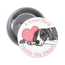 Great Dane Holds Heart Mantle UC Pinback Buttons