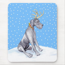 Great Dane Reindeer Christmas Blue UC Mouse Mats