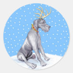 Great Dane Reindeer Christmas Blue UC Stickers