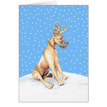 Great Dane Reindeer Christmas Fawn Card