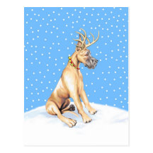 Great Dane Reindeer Christmas Fawn Postcard