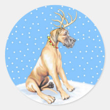 Great Dane Reindeer Christmas Fawn UC Round Sticker