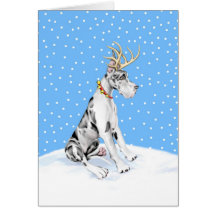 Great Dane Reindeer Christmas Harlequin Greeting Card