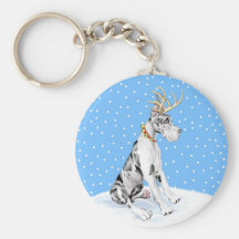 Great Dane Reindeer Christmas Harlequin Key Chain