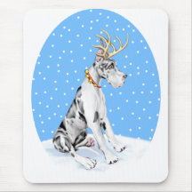 Great Dane Reindeer Christmas Harlequin Mouse Pad