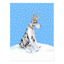 Great Dane Reindeer Christmas Harlequin Post Card