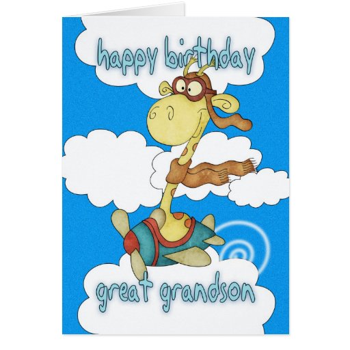 Great Grandson Aeroplane / Aeroplane Giraffe Birth Greeting Cards
