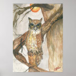 Great Horned Owl under Moon Print