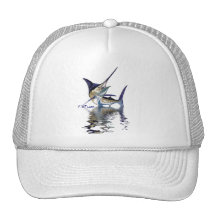 Great marlin with reflection in water mesh hat