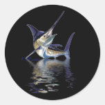 Great marlin with reflection in water round sticker