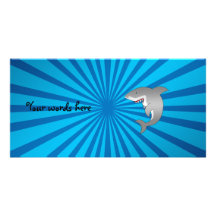 Great white shark blue sunburst pattern customized photo card