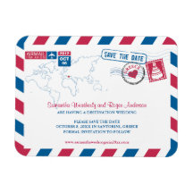 Greece Air Mail Wedding Save the Date 3x4 Magnets