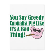Greedy Capitalist Pig Postcard