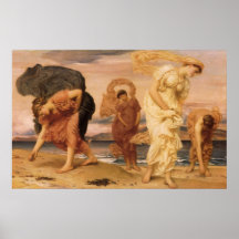 Greek Girls Picking Up Pebbles By The Sea Leighton Print
