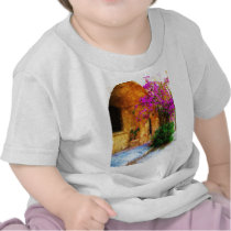 Greek stone house - old wooden door Bougainvillea Tshirts