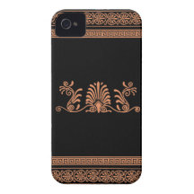 Greek Style Black and Orange Floral Design iPhone 4 Case